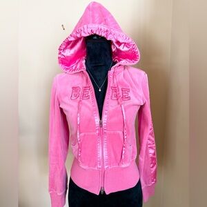 Vintage Bebe Pink Velour Women's Hoodie Jacket